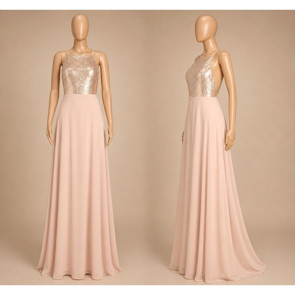 Lulus Endlessly Enchanted Sequin Maxi Dress Womens Small Champagne‎ Pink Stretch